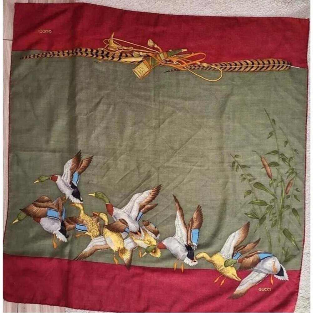 Vintage Gucci Multicolor Scarf with Duck Motif
